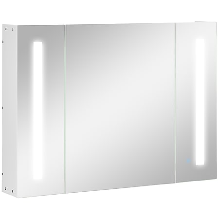 kleankin Spiegelschrank mit LED-Beleuchtung weiß 90L x 15B x 65H cm | hängeschrank bad  badezimmer spiegelschrank  badschrank  hängeschrank - Bild 1