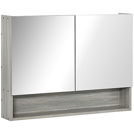 kleankin Spiegelschrank mit Tür grau 80L x 15B x 60H cm | badspiegel  badschrank mit zwei türen  hängeschrank  mehrzweckschrank - Bild 1
