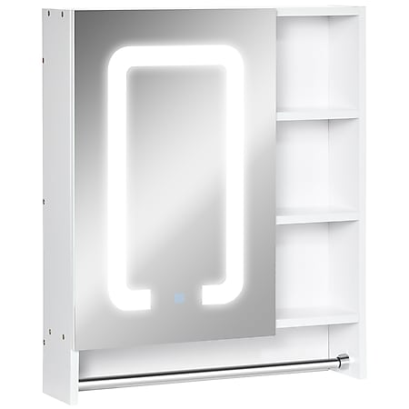 kleankin Spiegelkabinett mit LED-Beleuchtung weiß 60L x 15B x 69H cm | badspiegel mit led-beleuchtung  badschrank  hängeschrank  badmöbel - Bild 1