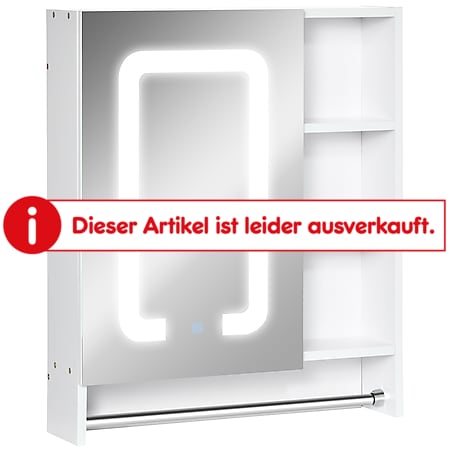 kleankin Spiegelkabinett mit LED-Beleuchtung weiß 60L x 15B x 69H cm | - Bild 1