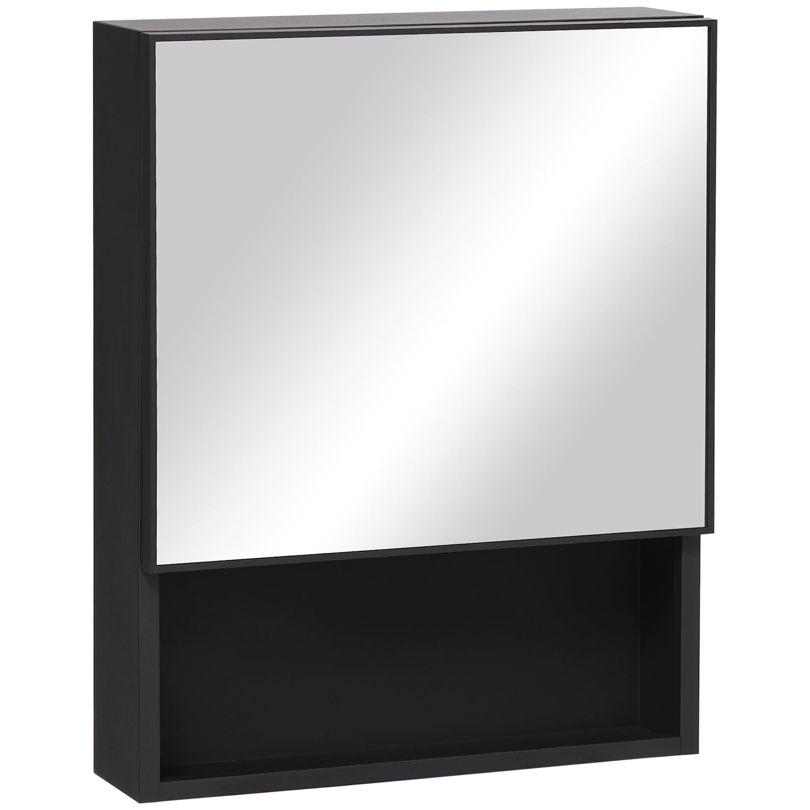 kleankin Spiegelschrank mit einer Tür und extra Fach schwarz 46L x 13,5B x 58H cm