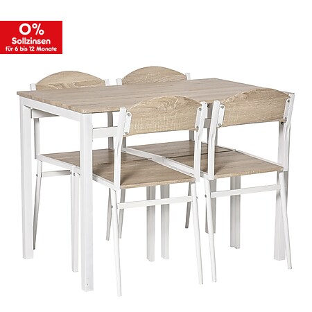 HOMCOM Sitzgruppe als 5-teiliges Set natur, weiß | Esstischgruppe Essgruppe Küchentisch mit Stühlen - Bild 1