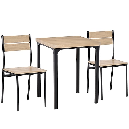 HOMCOM Esstisch-Set mit 1 Tisch + 2 Stühlen Naturholzoptik, schwarz | - Bild 1
