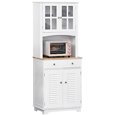 HOMCOM Küchenschrank mit Türen weiß, natur 68L x 39,5B x 170H cm | schrank für küche  freistehender küchenschrank  schubladenschrank - Bild 1