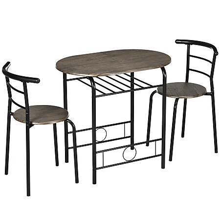 HOMCOM Essgruppe mit 2 Stühlen schwarz 80L x 53B x 74,5H cm | essgruppe  esszimmergruppe  ovaler küchentisch  küchentisch-set - Bild 1