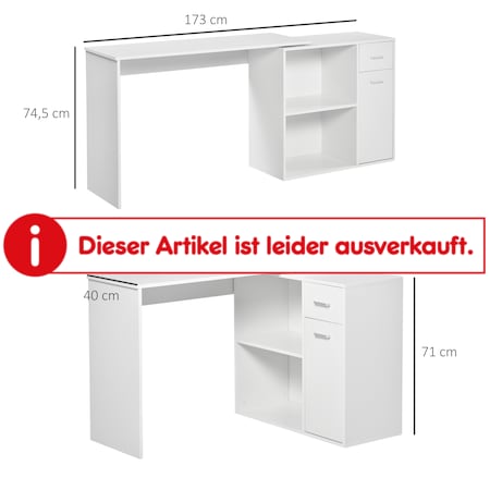 HOMCOM Schreibtisch L-Form, drehbares, platzsparendes 180-Grad-Desig Weiß  117 x 82 x 74 cm (LxBxH) (L-Form) | online kaufen bei Netto