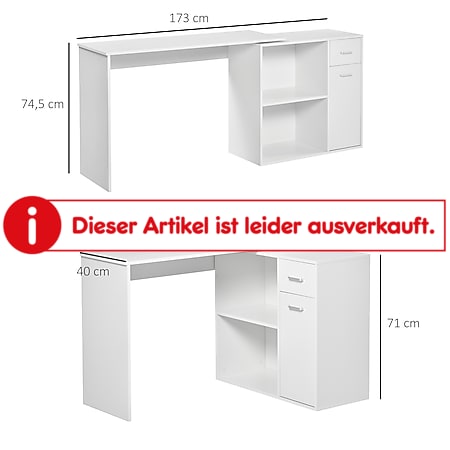HOMCOM Schreibtisch L-Form, drehbares, platzsparendes 180-Grad-Desig Weiß  117 x 82 x 74 cm (LxBxH) (L-Form) | online kaufen bei Netto