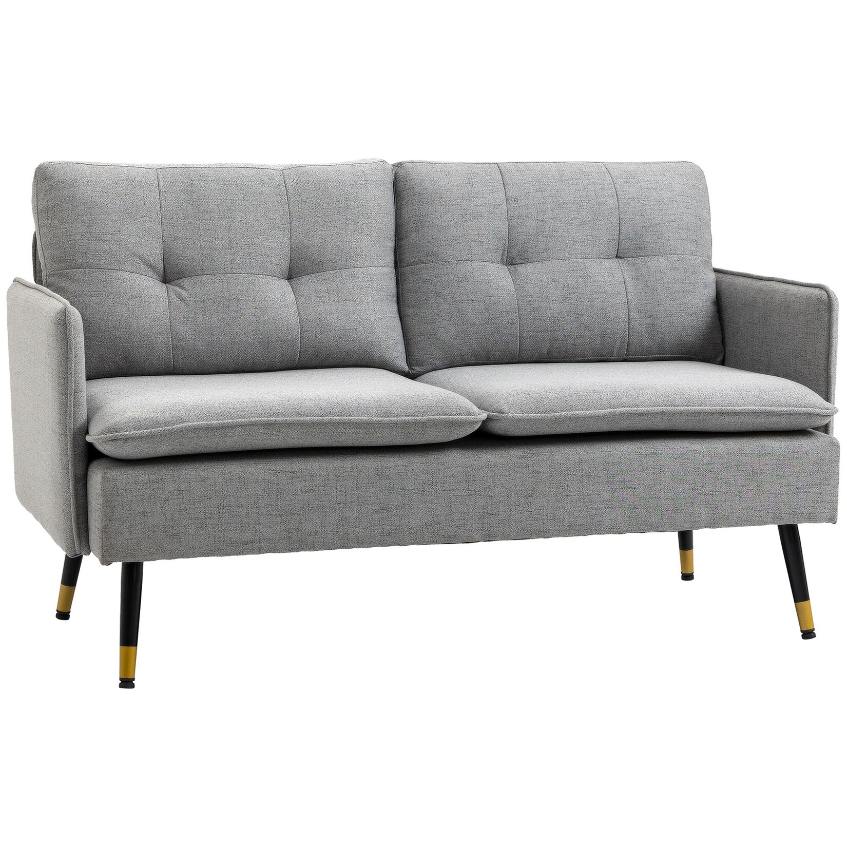 HOMCOM Zweisitzer Sofa mit Rücken- und Sitzkissen grau 139L x 68B x 80H cm