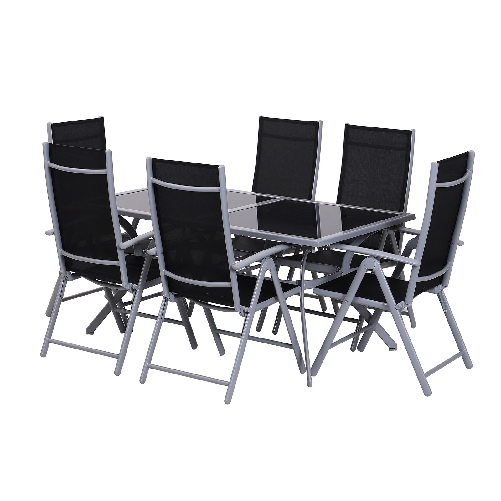 Outsunny Gartensitzgruppe mit 6 Stühlen schwarz, silber