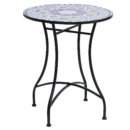 Outsunny Mosaiktisch rund blau, weiß, schwarz 60 x 71 cm (ØxH) | Gartentisch Balkontisch Beistelltisch Seviertisch - Bild 1