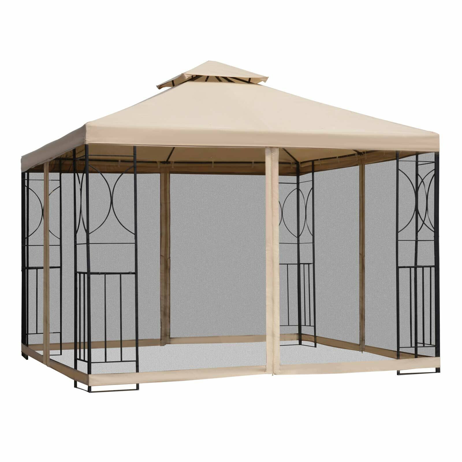 Outsunny Metallpavillon mit Moskitonetz beige 300 x 300 x 278 cm (LxBxH)