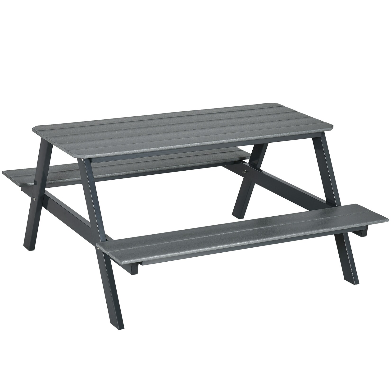 Outsunny Picknick Tisch mit Bank grau 150L x 140B x 47H cm