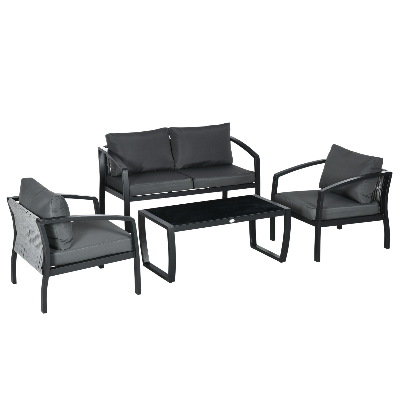 Outsunny Gartenmöbel-Set mit Sitzkissen schwarz, grau 123L x 68,5B x 61H cm