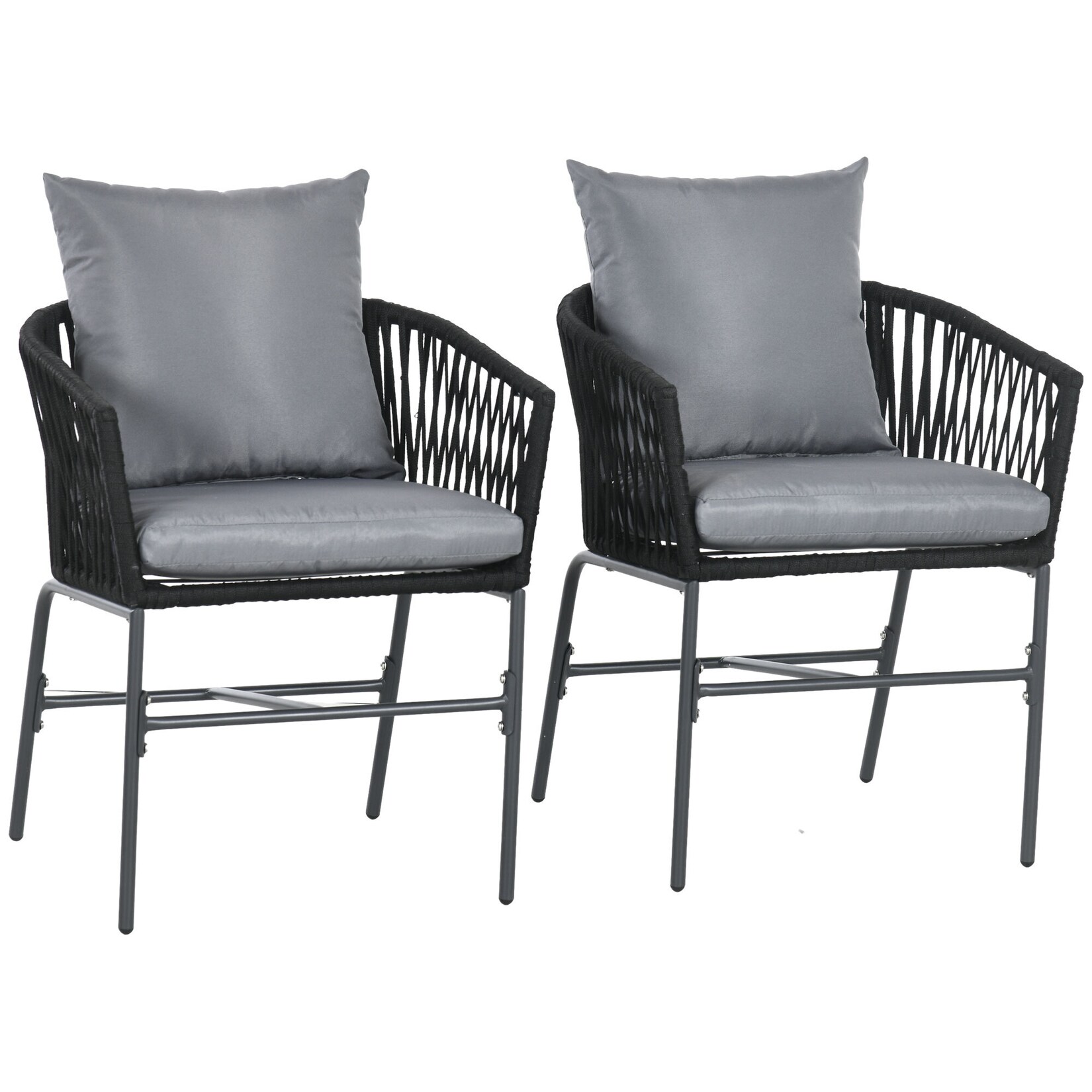 Outsunny Gartenstühle mit abnehmbaren Kissenbezügen grau 57L x 60B x 71H cm