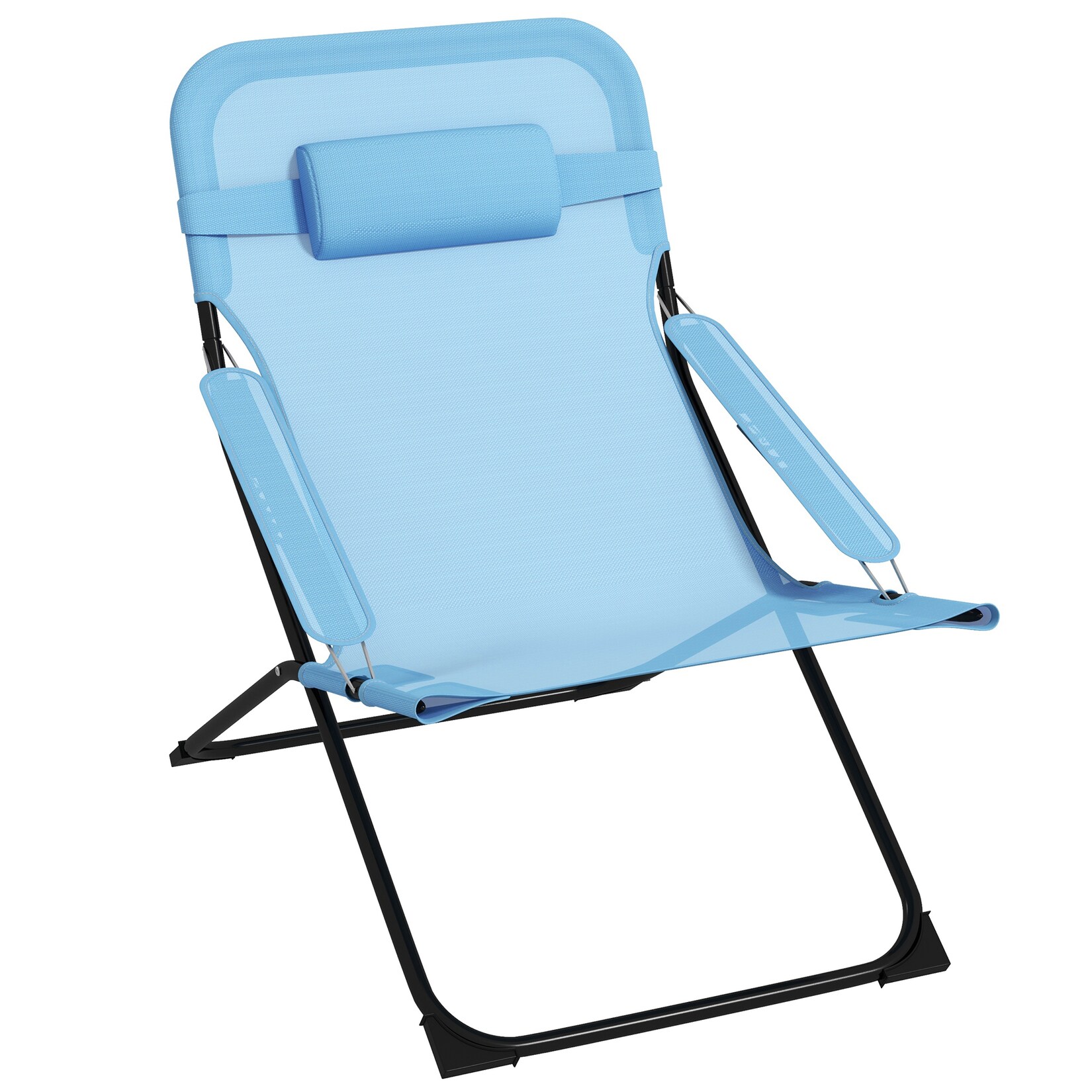 Outsunny Klappstuhl mit 4-stufiger Rückenlehnenverstellung und Kopfkissen blau 69L x 91B x 96H cm