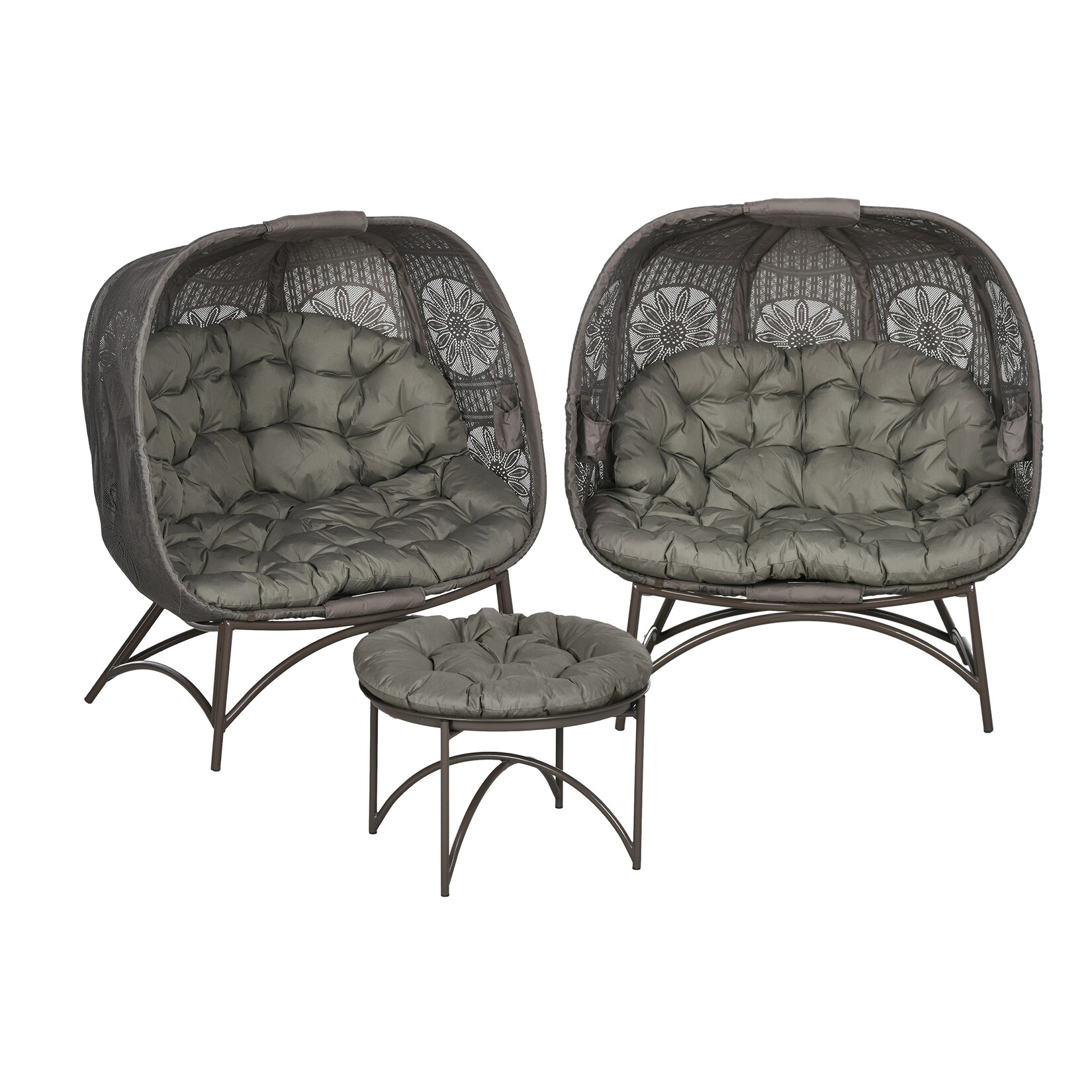 Outsunny Korbgartenstuhl-Set mit Sitzkissen und kleinen Beistelltisch grau 126L x 75B x 142Hcm