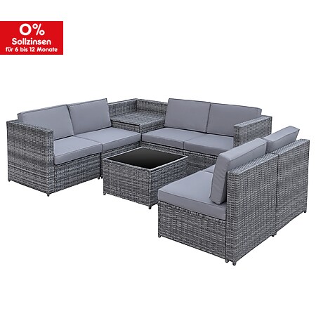 Outsunny Polyrattan Gartengarnitur als 8-teiliges Set grau | Sitzgruppe Loungeset Loungemöbel mit Beistelltisch - Bild 1