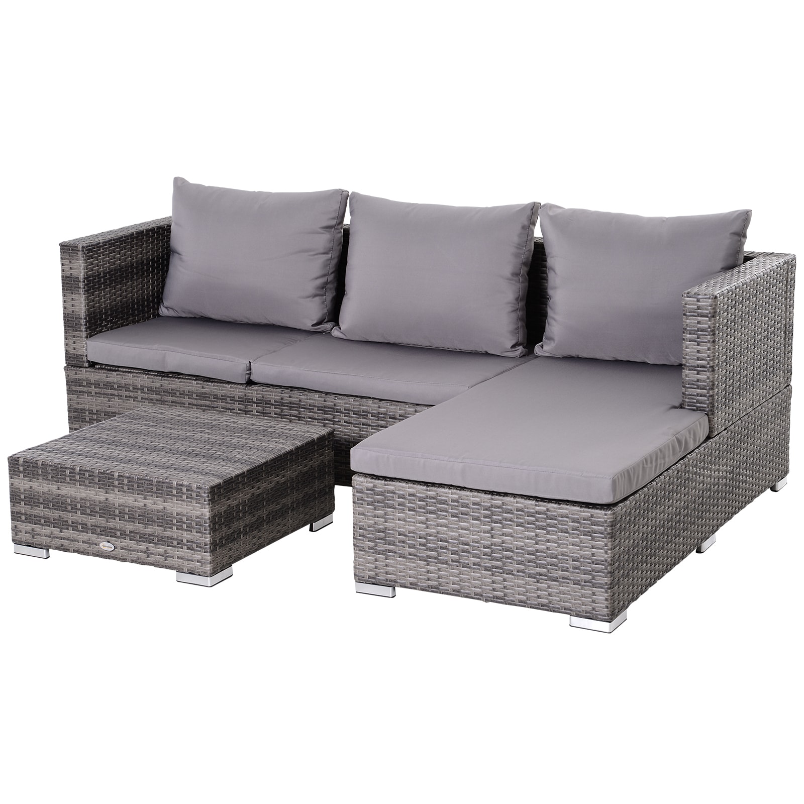 Outsunny Rattan Sitzgruppe als 3teiliges Set grau Gartensofa