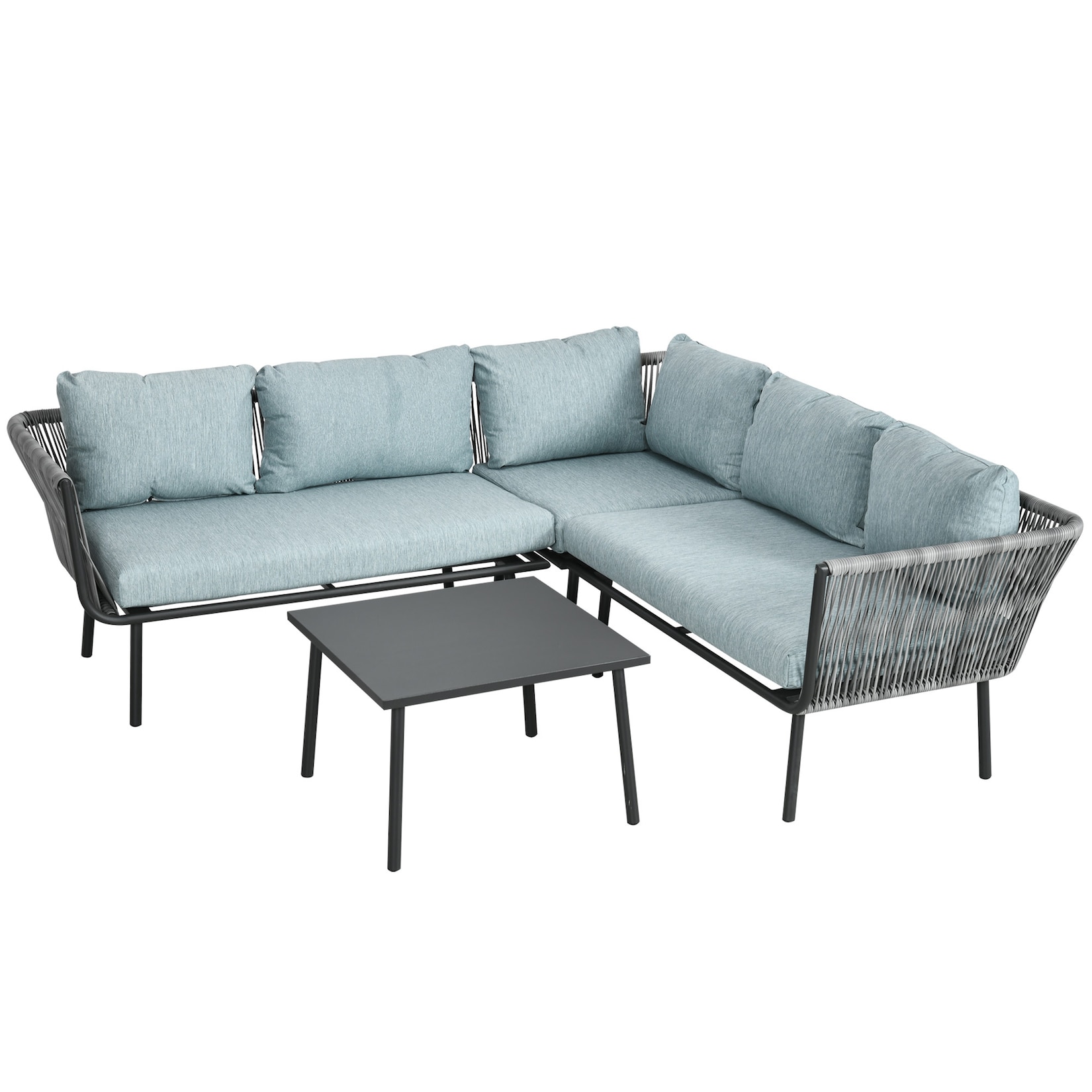 Outsunny Rattan Gartenmöbel-Set mit einem Beistelltisch und Sitzkissen grau 120L x 71B x 65H cm