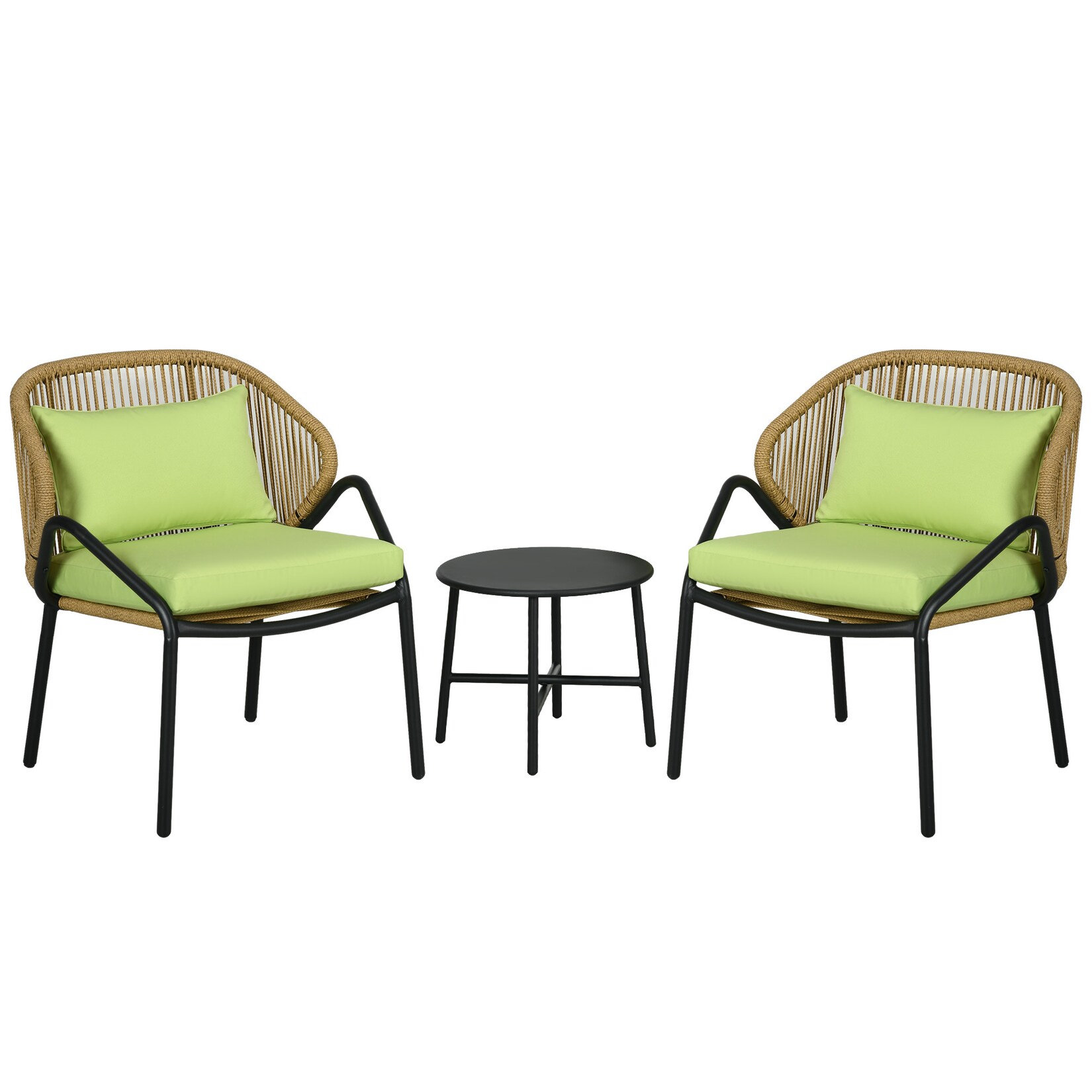 Outsunny Gartenbistro-Set mit Beistelltisch und Sitzkissen grün 65L x 60B x 77H cm
