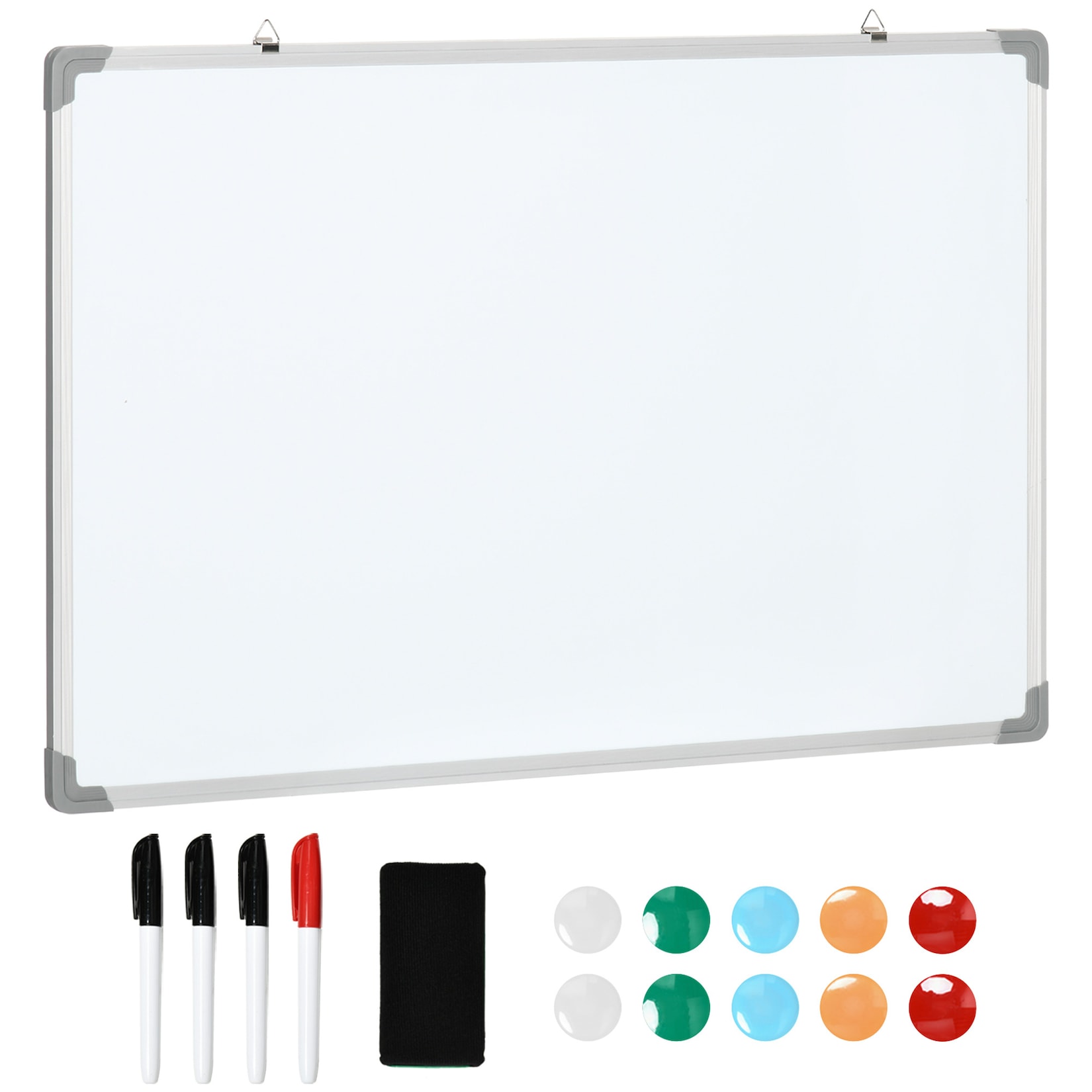 HOMCOM Whiteboard mit Trockenwischer, Magneten und Stiften weiß 90L x 1,8B x 60H cm