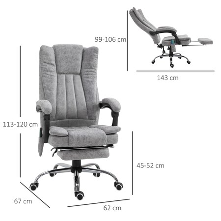 HOMCOM Bürostuhl mit Massage und Heizfunktion grau 62 x 67 x 113-120 cm  (LxBxH)