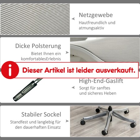 Vinsetto Bürostuhl ergonomisch geformt, Polyester Bezug Grau 65 x