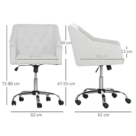 Vinsetto Bürostuhl mit Armlehne 62L x 61B x 72-80H cm | schreibtischstuhl  drehstuhl  bürostuhl  bürohocker  höhenverstellbar - Bild 1