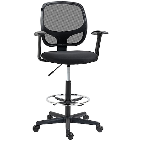 Vinsetto Bürostuhl mit Fußring schwarz 60L x 56B x 132H cm | schreibtischstuhl  drehstuhl  bürostuhl  bürohocker  höhenverstellbar - Bild 1