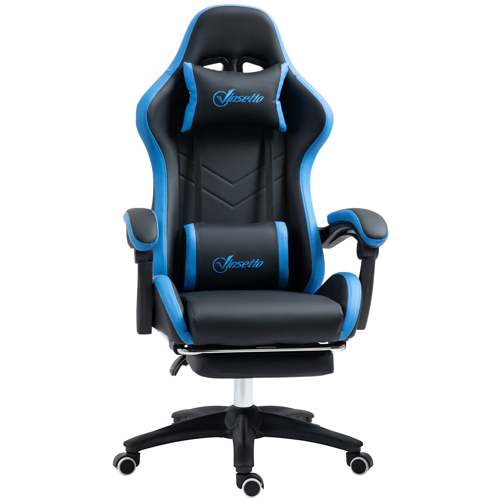 Vinsetto Gaming Stuhl mit Lendenkissen und Nackenkissen schwarz, blau 65L x 65B x 121-129H cm