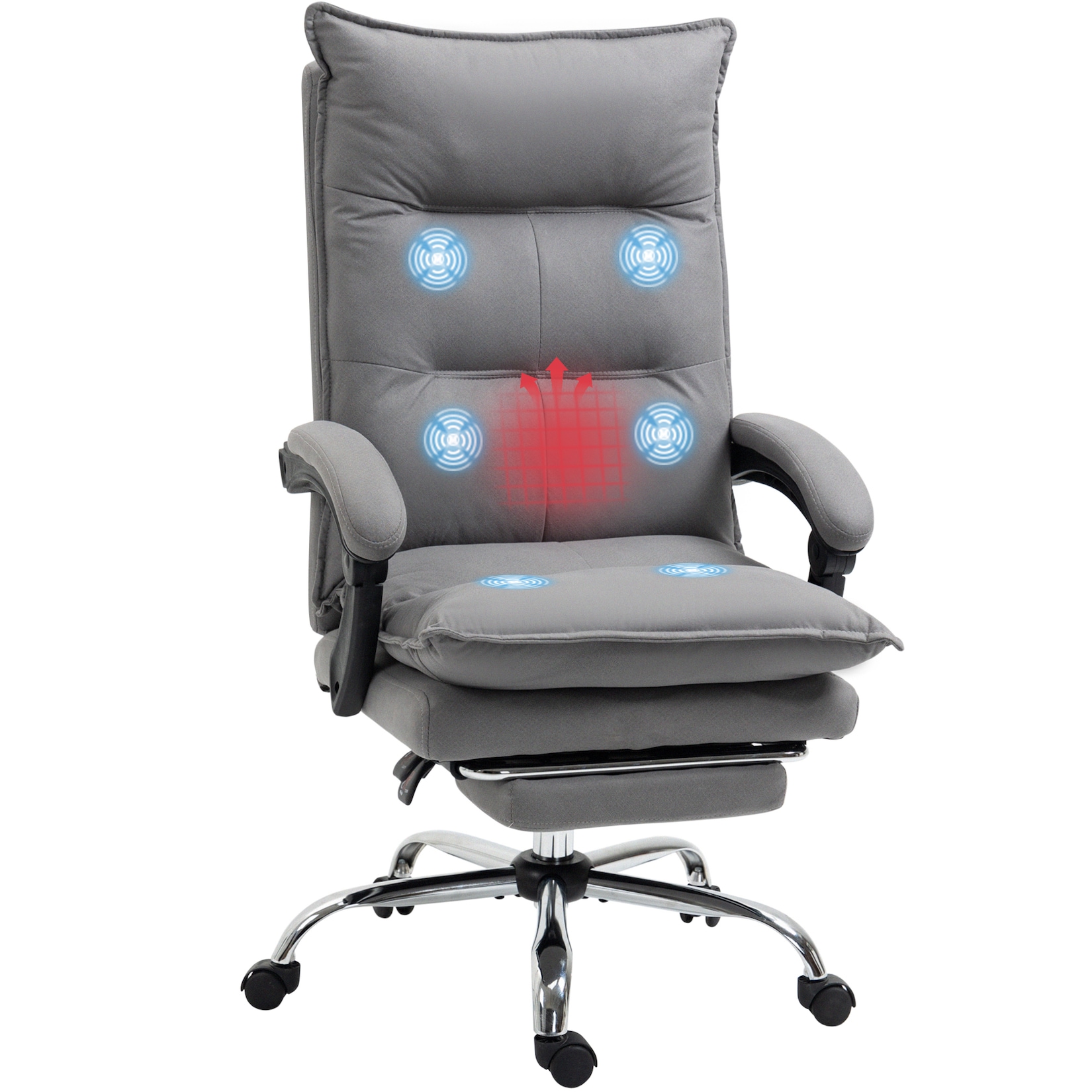 Vinsetto Massage-Bürostuhl mit Vibrationsmassagepunkte grau 66L x 74B x 114-121,5H cm
