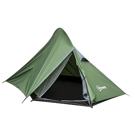Outsunny Campingzelt für 2 Personen dunkelgrün, schwarz, weiß 345 x 150 x 112 cm (LxBxH? | Camping Pop up Zelt Zelt Zweipersonenzelt - Bild 1
