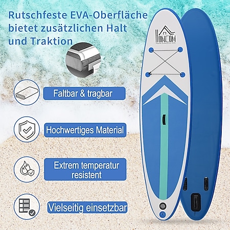 HOMCOM Aufblasbares Surfbrett Surfboard Stand Up Board mit Paddel PVC Grün 