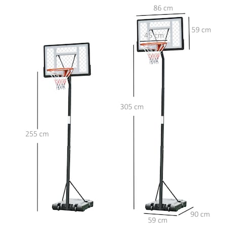 HOMCOM Basketballständer höhenverstellbar Basketballanlage für Kinder  Basketballkorb mit Räder draußen Stahl PVC HDPE Schwarz 83 x 75 x 206-260  cm