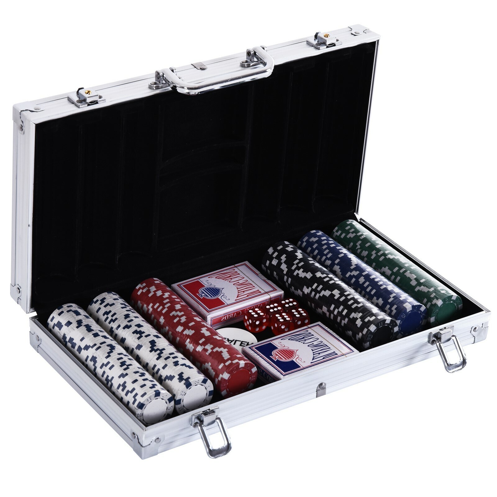HOMCOM Pokerkoffer mit 300 Chips silber 38 x 20,5 x 6,5 cm (LxBxH)