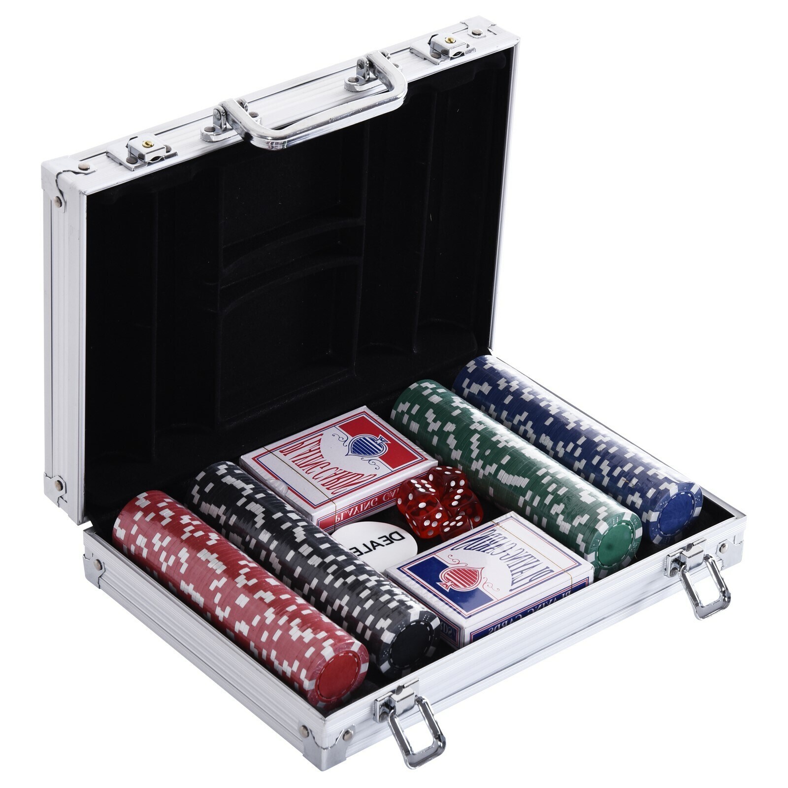 HOMCOM Pokerkoffer mit 200 Chips silber 29,5 x 20,5 x 6,5 cm (LxBxH)