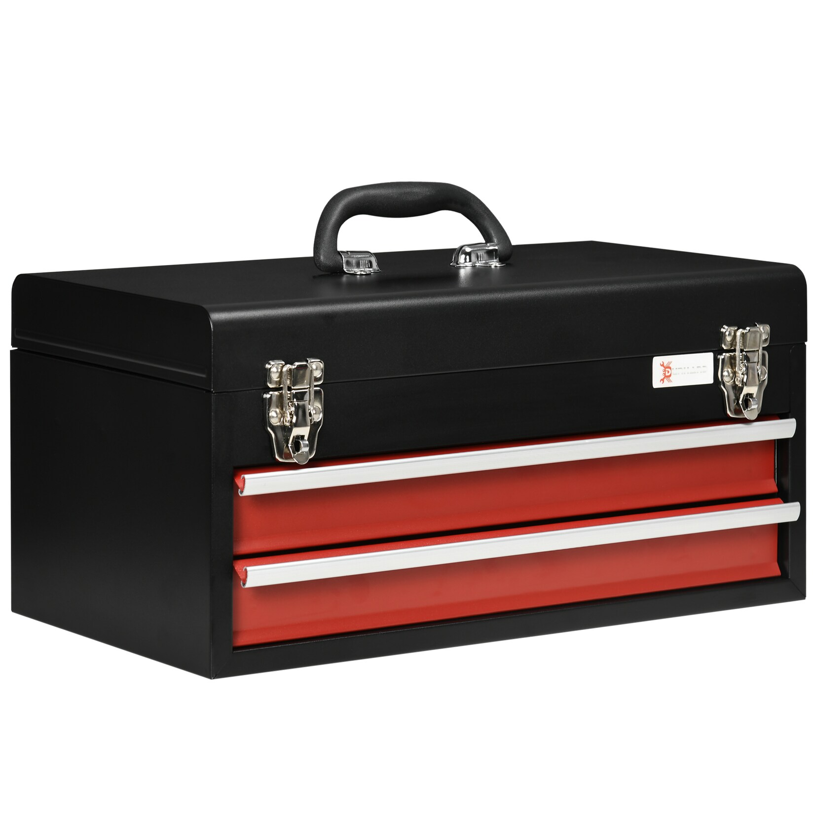 DURHAND Werkzeugkiste mit 2 Schubladen schwarz, rot 46L x 24B x 22H cm