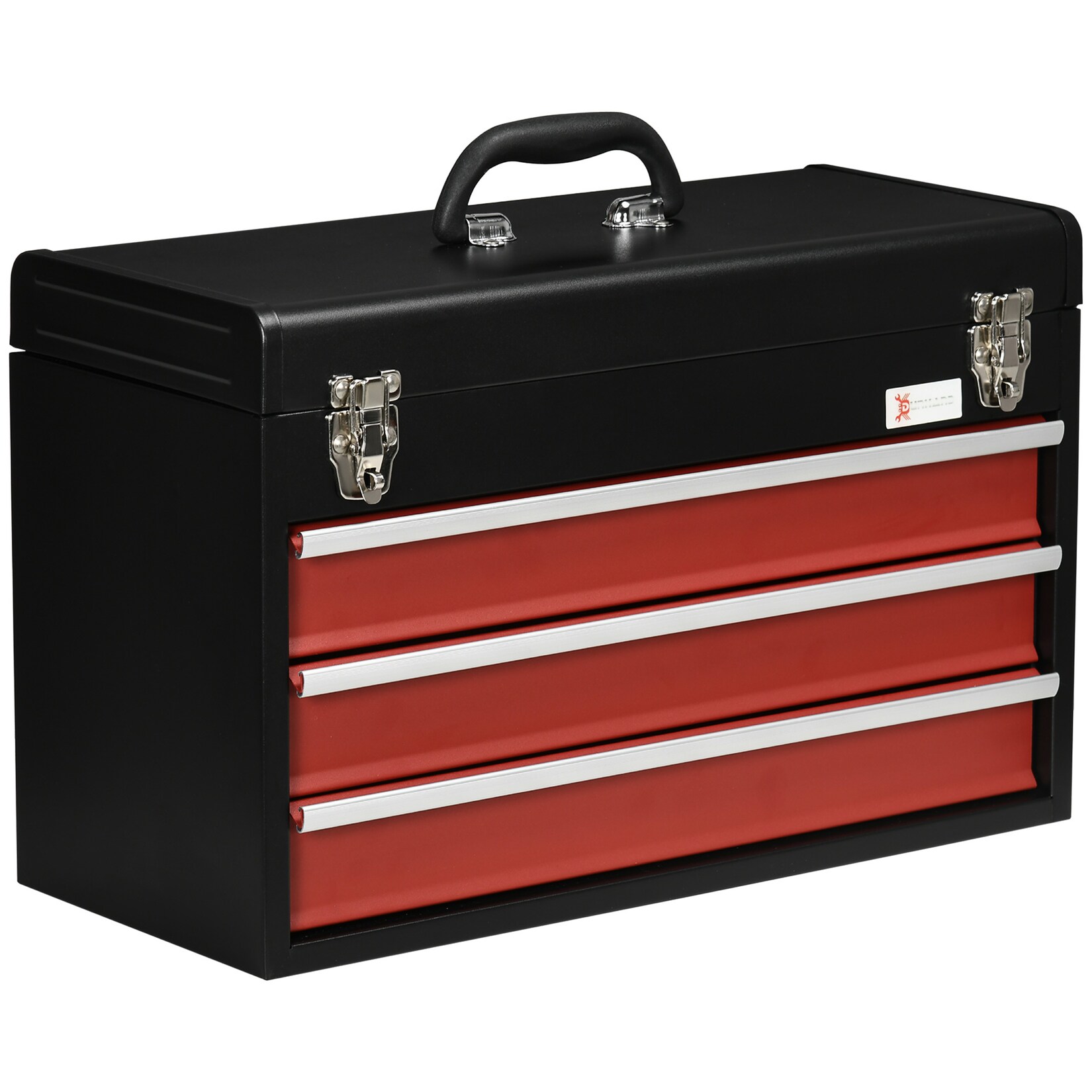 DURHAND Werkzeugkiste mit 3 Schubladen schwarz, rot 51L x 22B x 32H cm