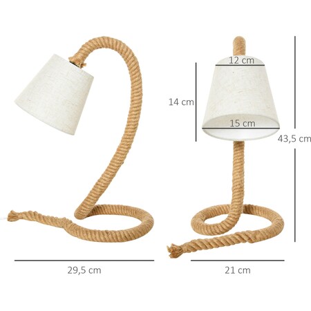 HOMCOM Tischlampe mit Hanfseilsockel beige 21 x 29,5 x 43,5 cm (BxTxH) |  online kaufen bei Netto