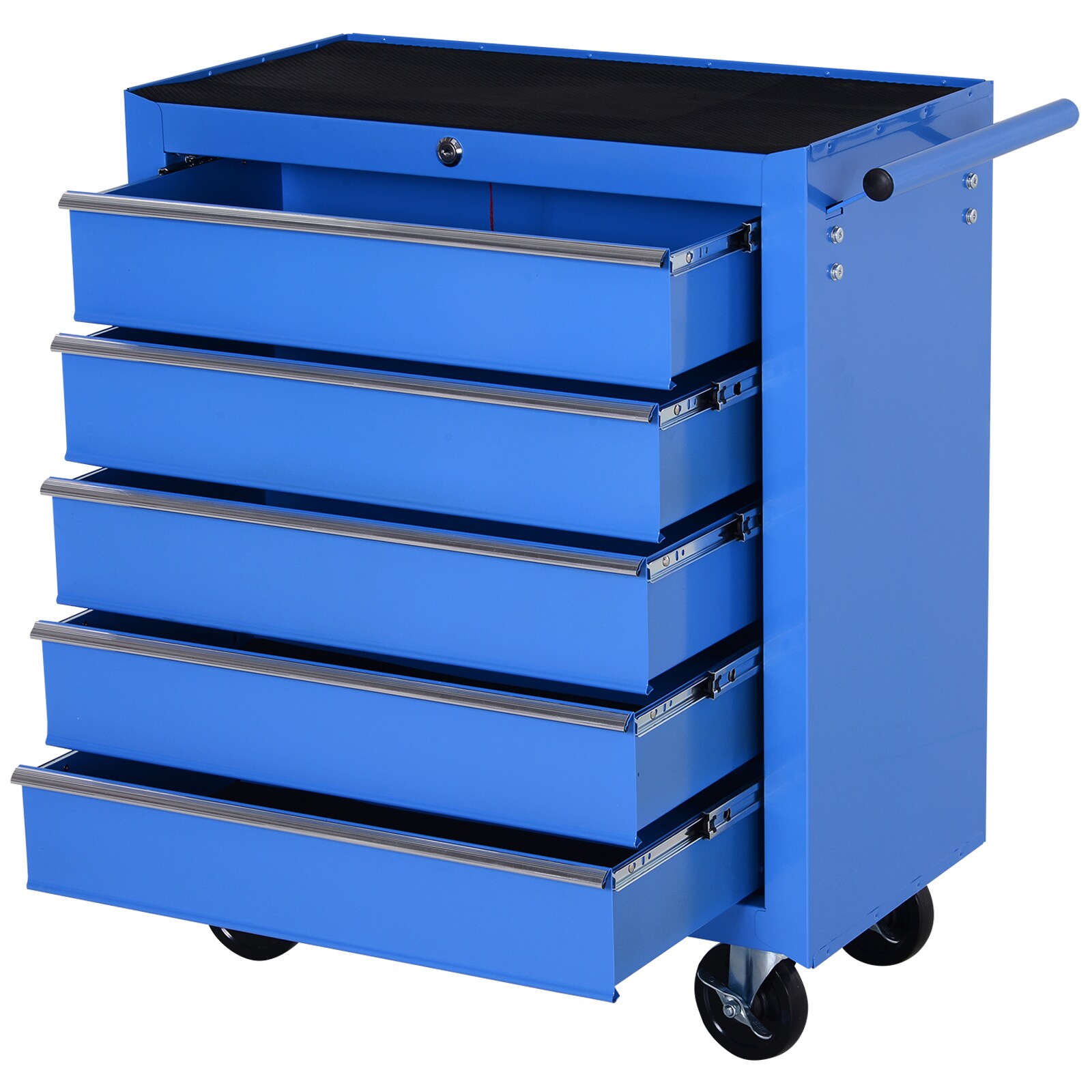 HOMCOM Fahrbarer Werkstattwagen mit 5 Schubladen blau 67,5 x 33 x 77 cm (BxTxH ohne Räder)