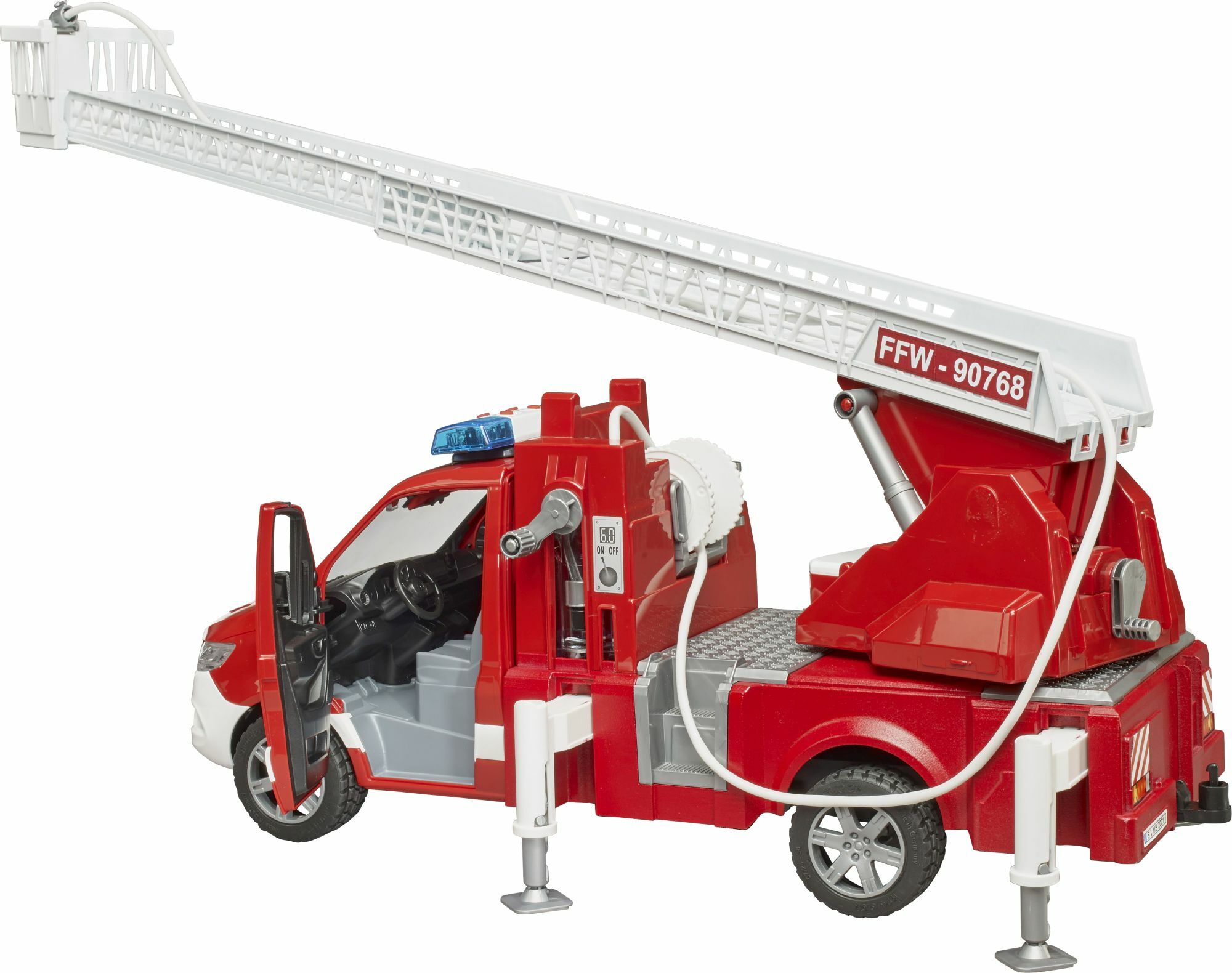 bruder 02673 MB Sprinter Feuerwehr mit Drehleiter, Pumpe und Light + Sound Modul - Bild 1