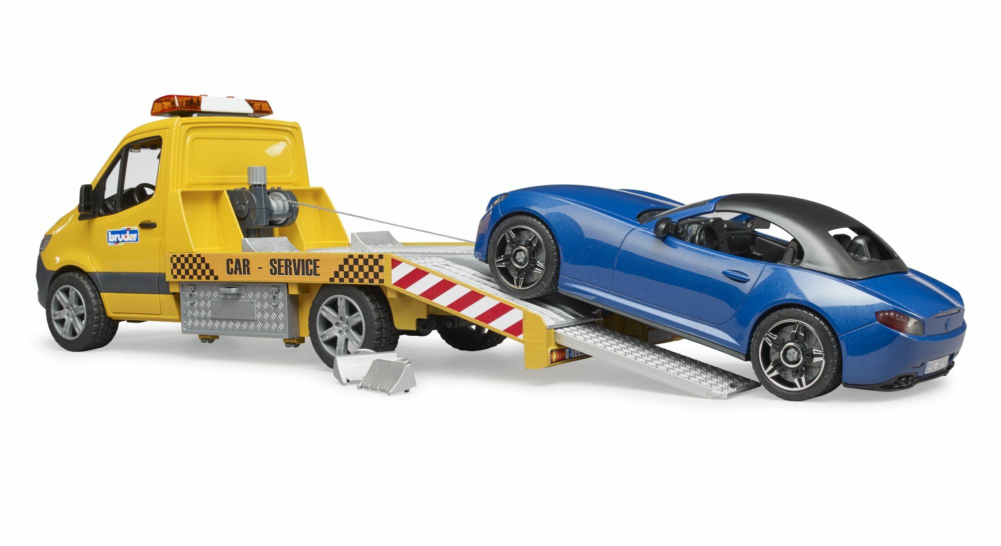 bruder 02675 MB Sprinter Autotransporter m. Light + Sound Modul und  Roadster - Bild 1