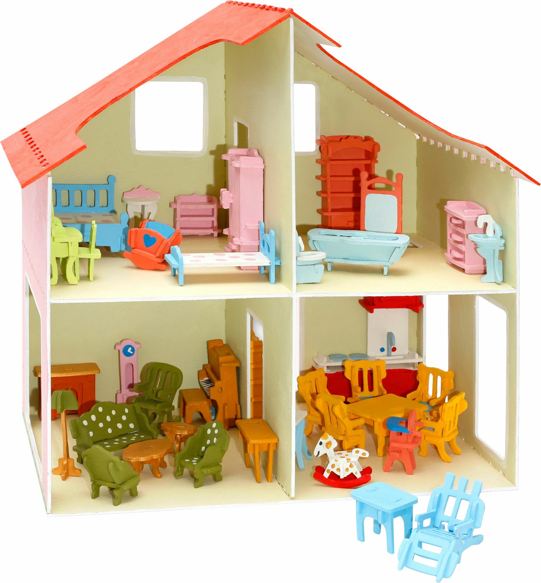 PEBARO Holzbausatz Puppenhaus mit M&ouml;beln - Bild 1