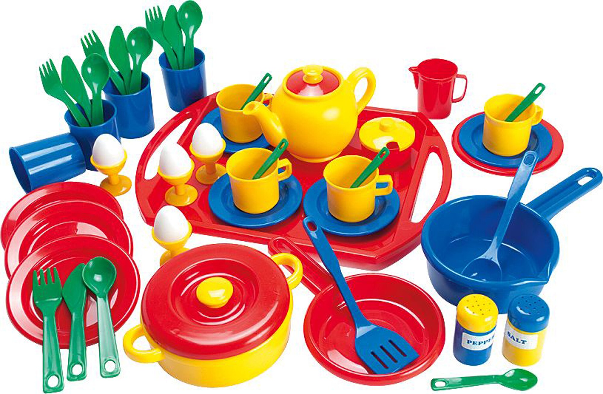 Dantoy Geschirrset 57-teilig aus Kunststoff auf Tablett, Kinderspielzeug - Bild 1