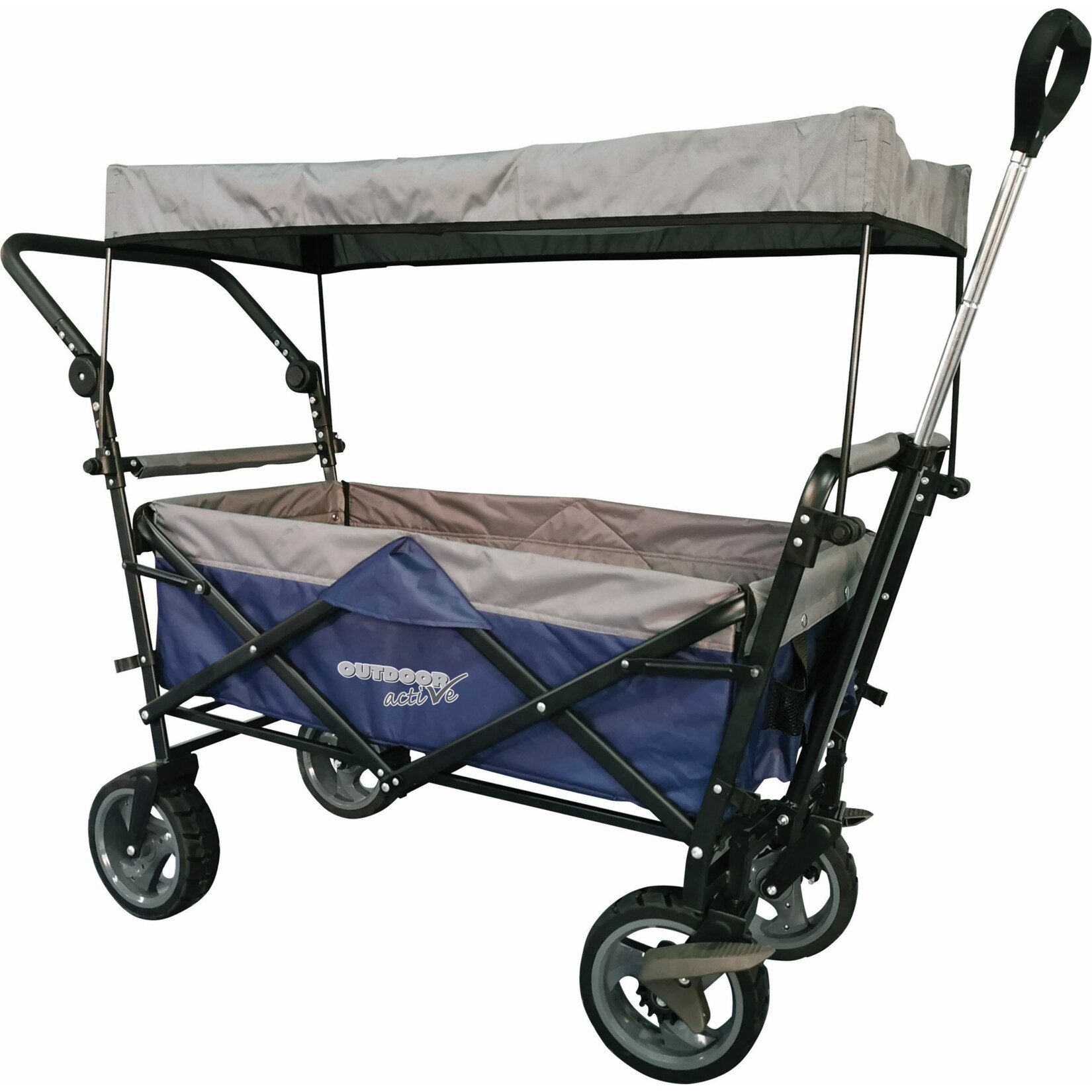 Outdoor active Outdoor active Bollerwagen blau/grau mit Dach und Schubstange - Bild 1