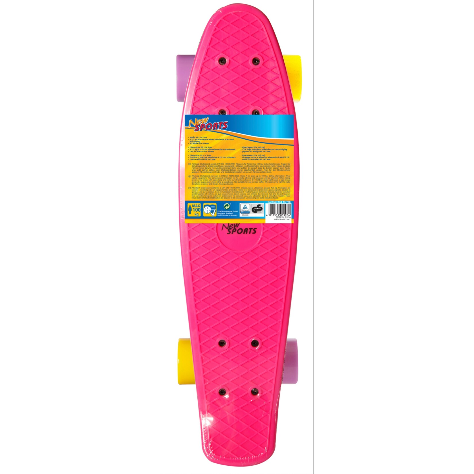 New Sports Kickboard pink, gelb und lila, ABEC 7 - Bild 1