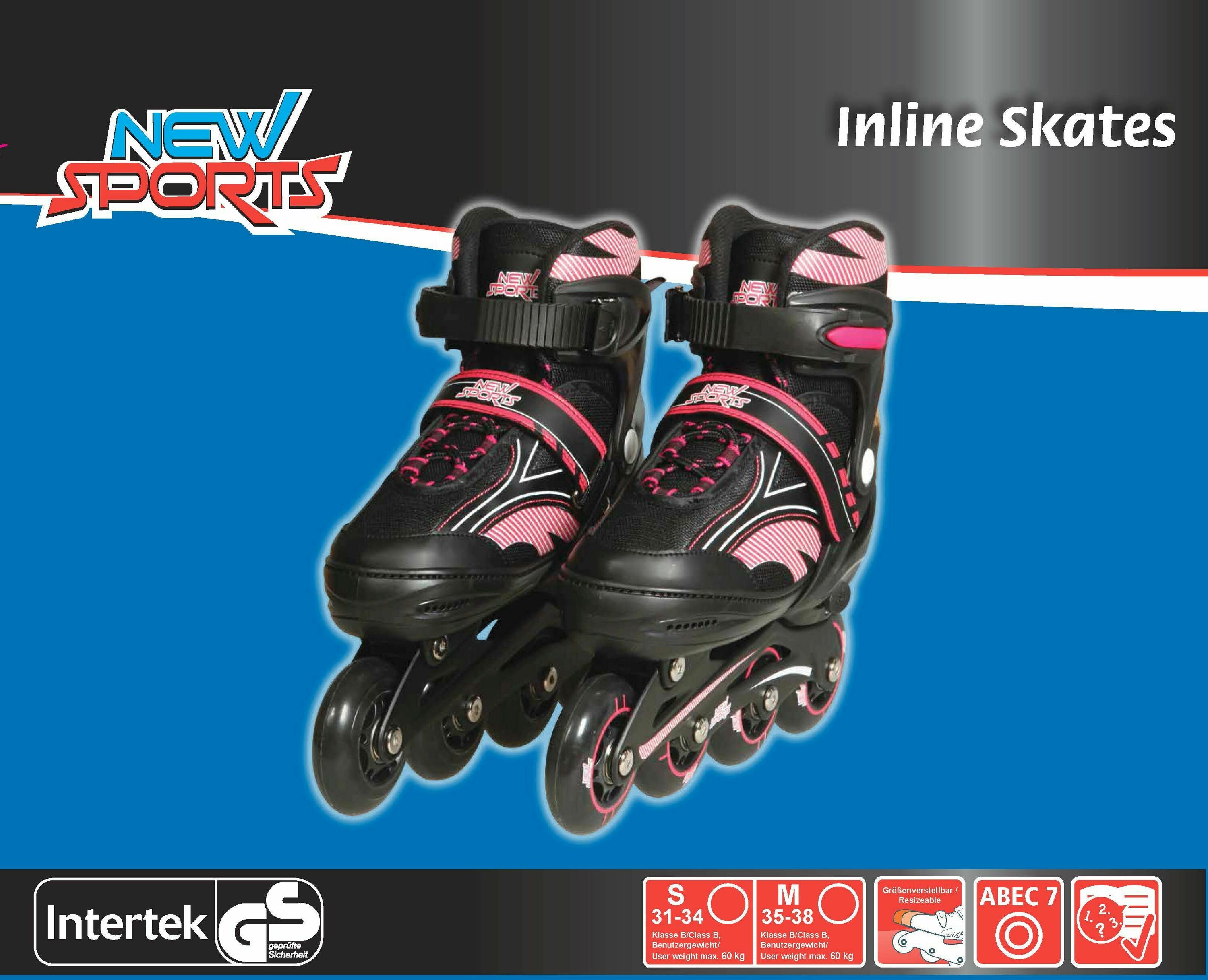 New Sports Inliner Pink, ABEC 7, Gr&ouml;&szlig;e 31 - 34 - Bild 1