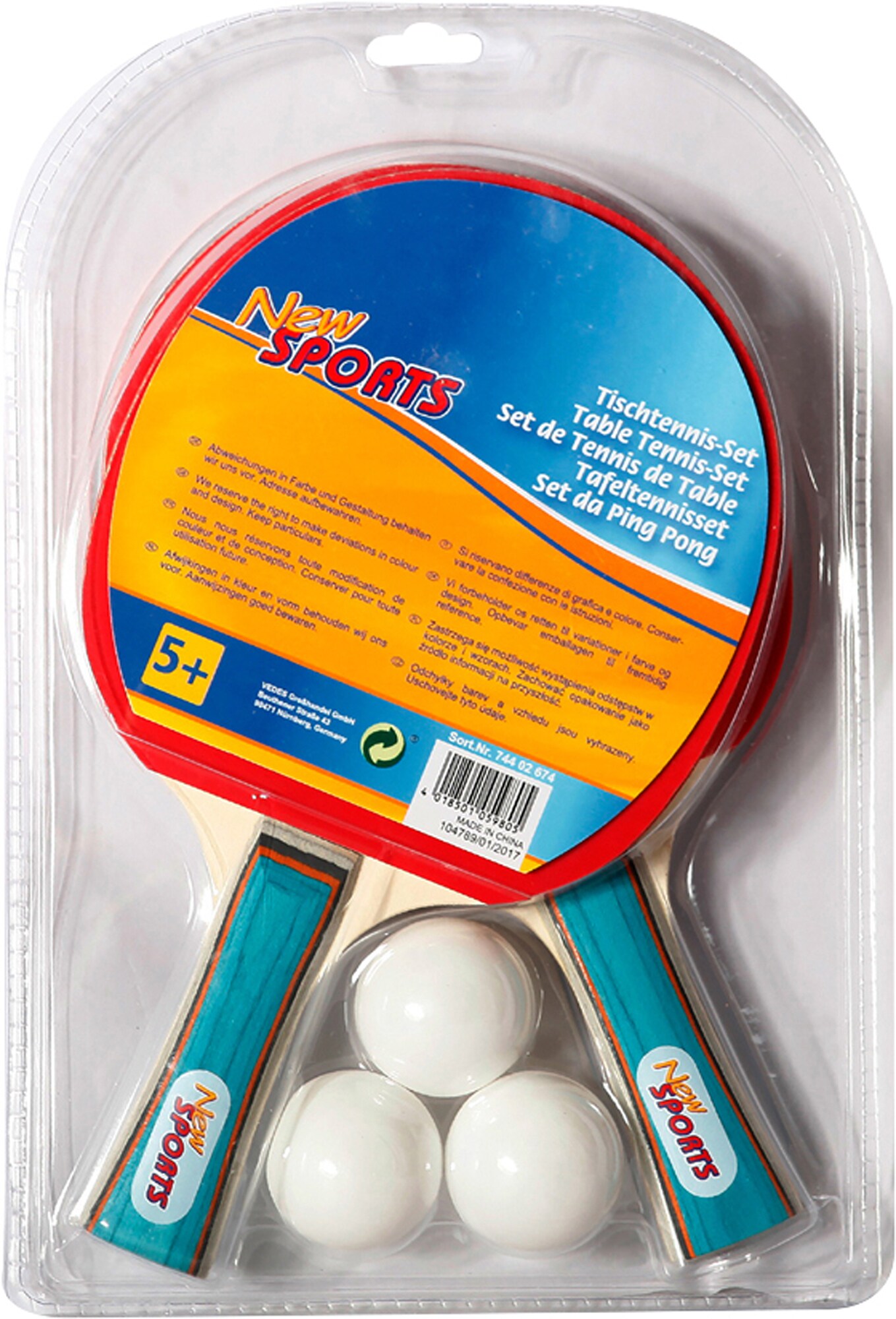New Sports Tischtennis-Set, 2 Schl&auml;ger+3 B&auml;lle - Bild 1