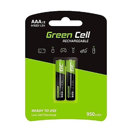 Green Cell 2x Akkumulator AAA HR03 950mAh Akkus Batterien (Nickel-Hydrid-Akku, Spannung von 1,2V, lange Lebensdauer, Temperaturbereich von -20 bis 60 ° C) - Bild 1