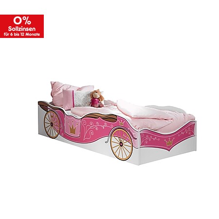 Kinderbett Zoe mit Kutschenmotiv + inkl Matratze 90*200 cm weiß - pink - Bild 1